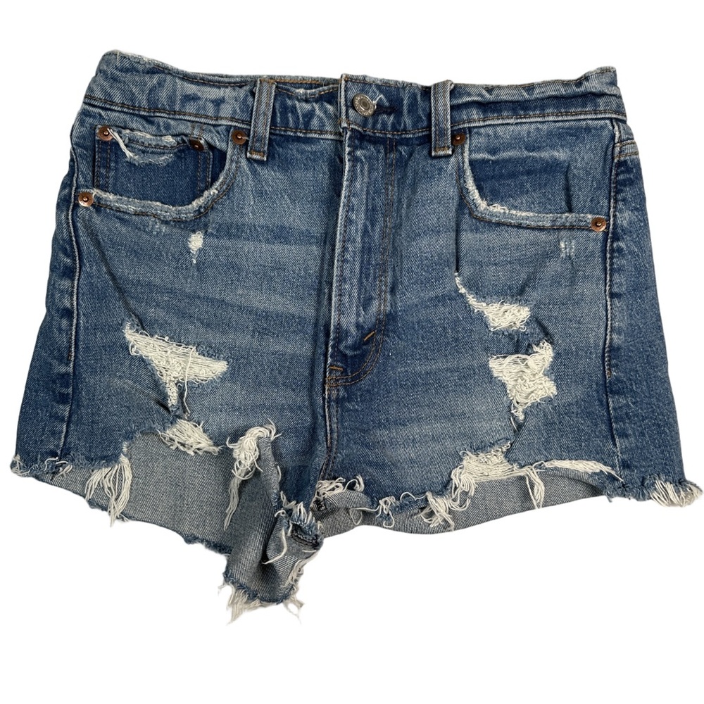 Abercrombie and Fitch the mom short highβ rise distressed Jean denim cut off